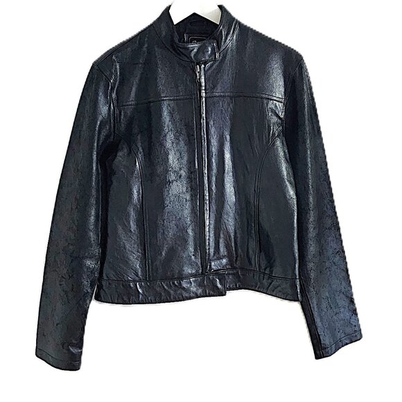 Brody black fitted textured leather moto jacket - Picture 1 of 13